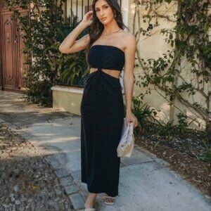 NWOT Zara CUT OUT LINEN BLEND DRESS Black